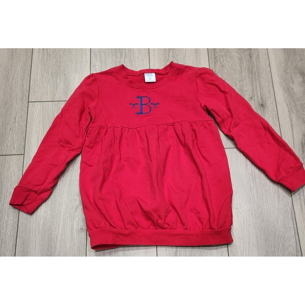 ARB‎ Blanks Girls Red Long Sleeve Cotton Dress Top Sweatshirt Monogram B Size 10